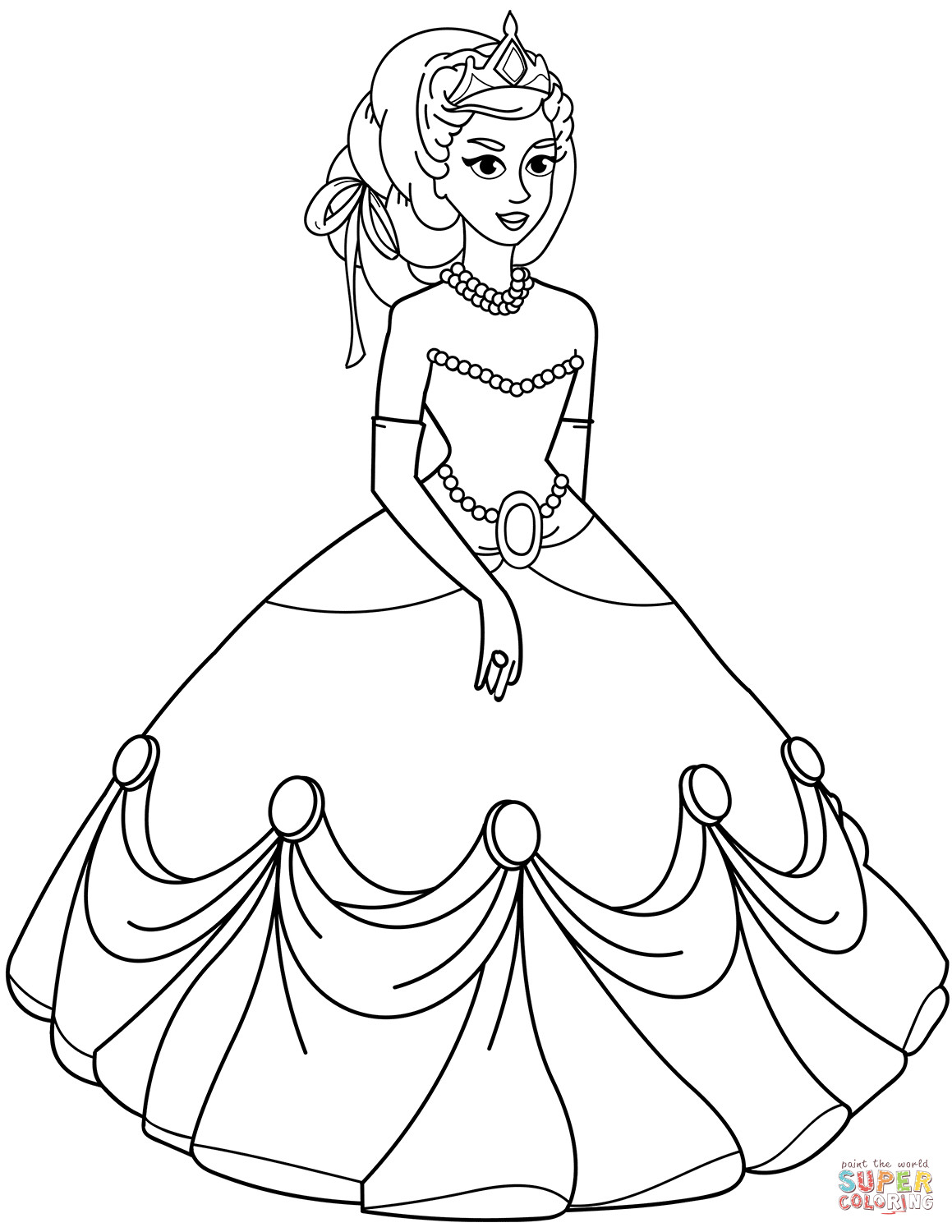 Coloring Sheets For Girls Princess Dresses
 Princess in Ball Gown Dress coloring page