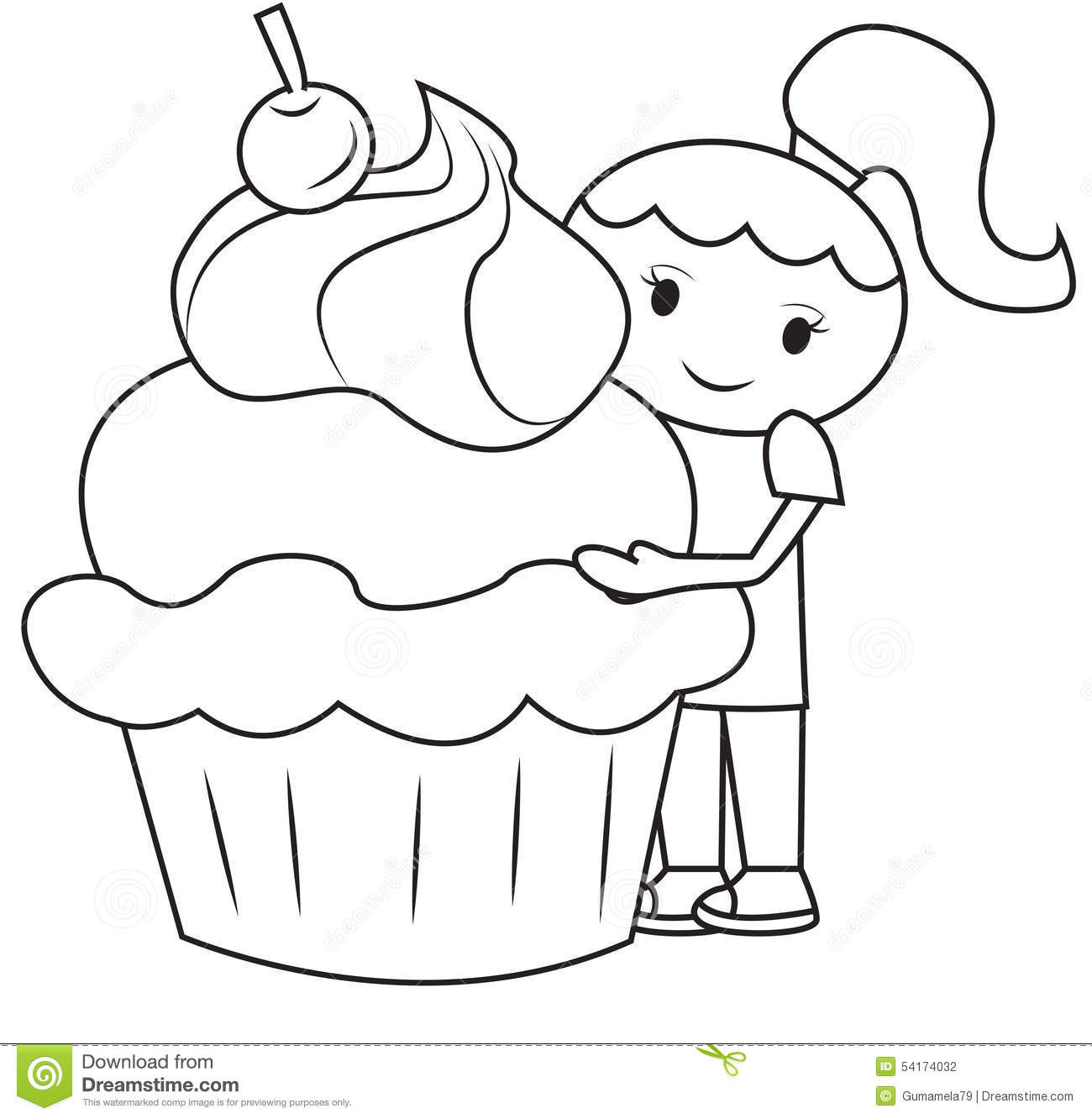 Coloring Sheets For Girls Size Big
 The Girl And The Big Cupcake Coloring Page Stock