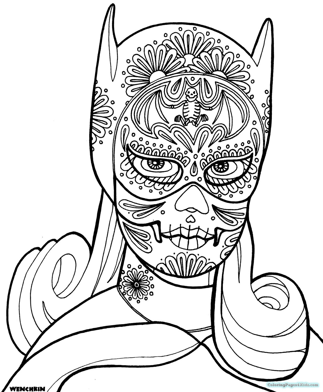 Coloring Sheets For Girls Skull
 Sugar Skull Girl Coloring Pages For Adults
