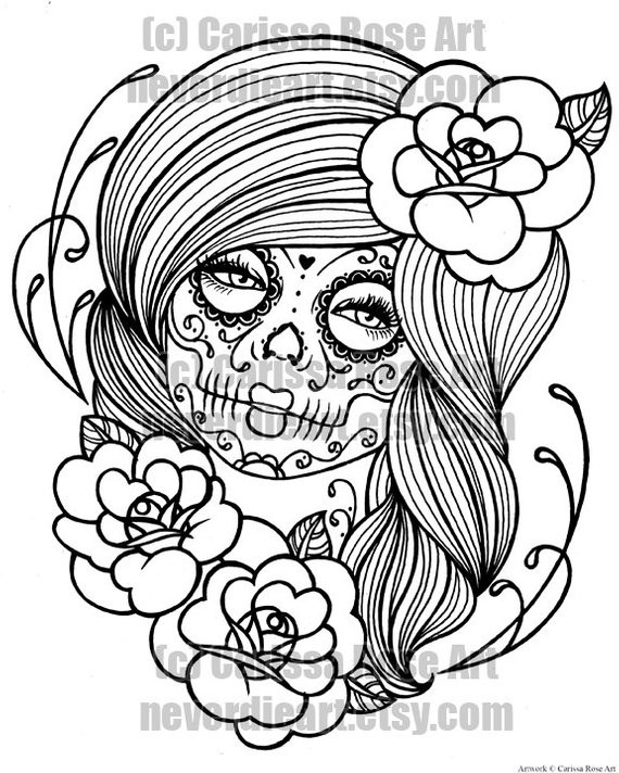 Coloring Sheets For Girls Skull
 Digital Download Print Your Own Coloring Book Outline Page