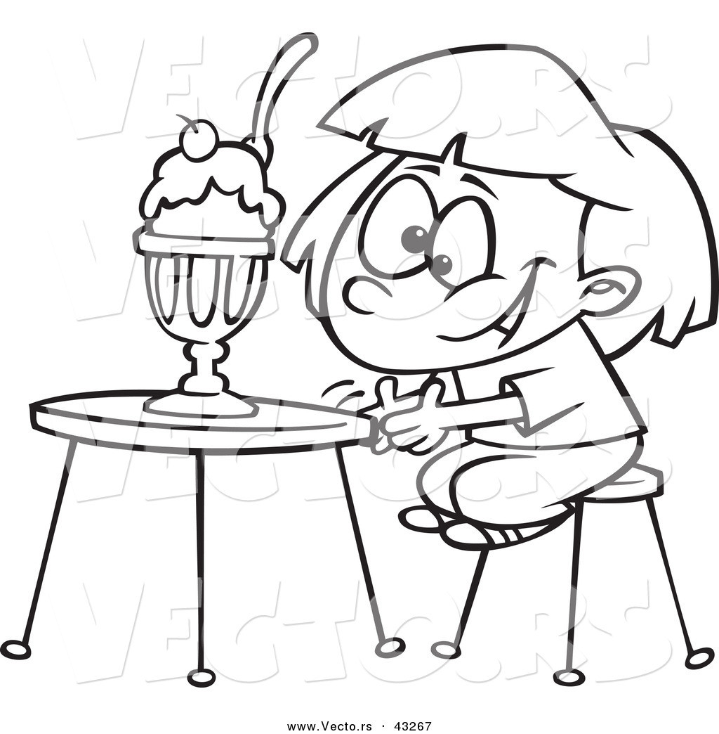 Coloring Sheets For Kids And Girls Printable Sundae
 Vector of a Happy Cartoon Girl Sitting with a Ice Cream