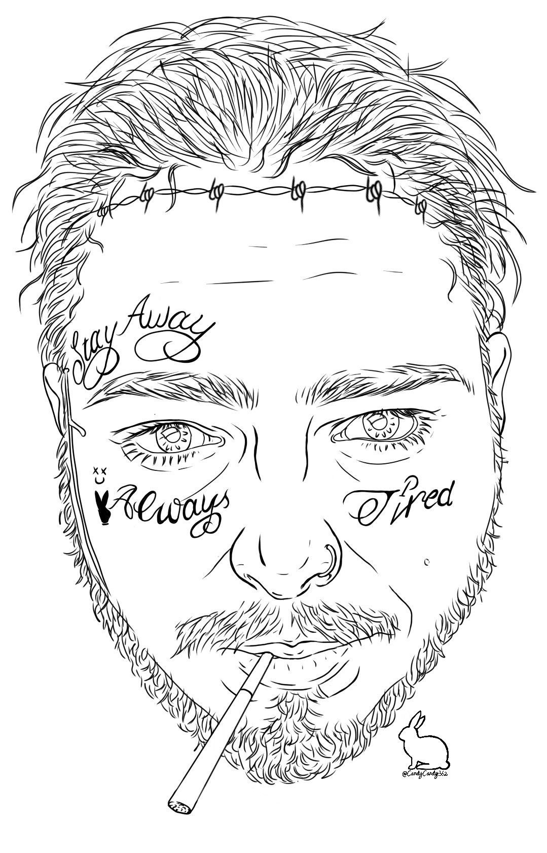Coloring Sheets For Kids Post Malone Free
 Post Malone new face tats artwork in progress