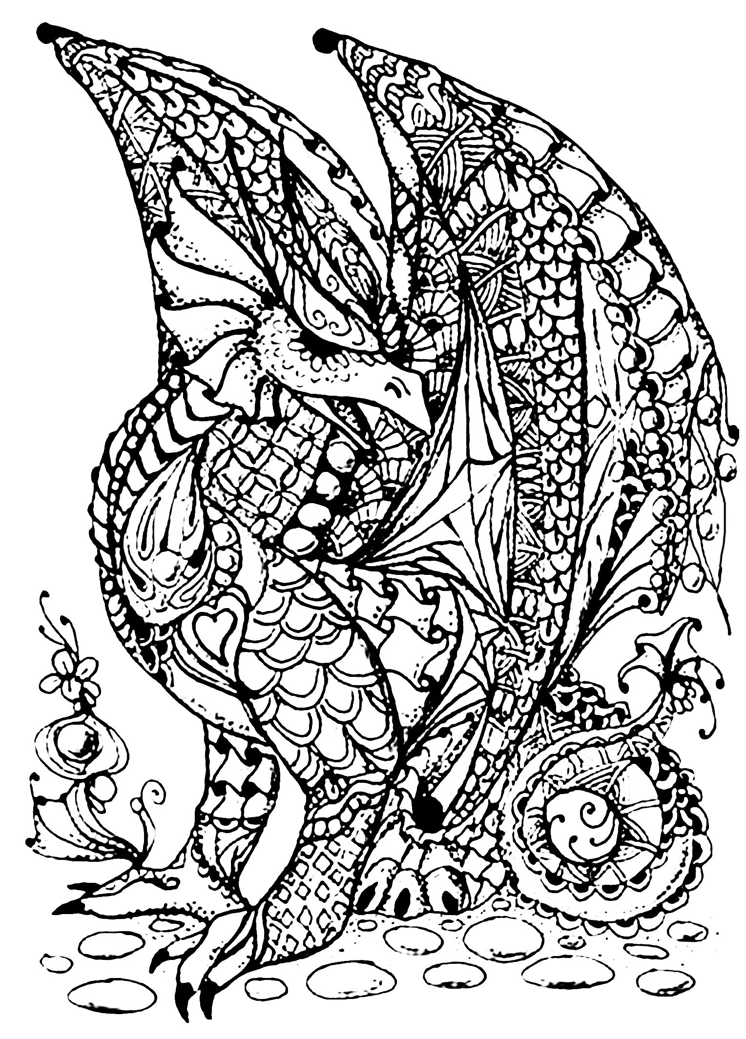 Complicated Dragon Coloring Pages For Boys
 Dragon full of scales Dragons Adult Coloring Pages