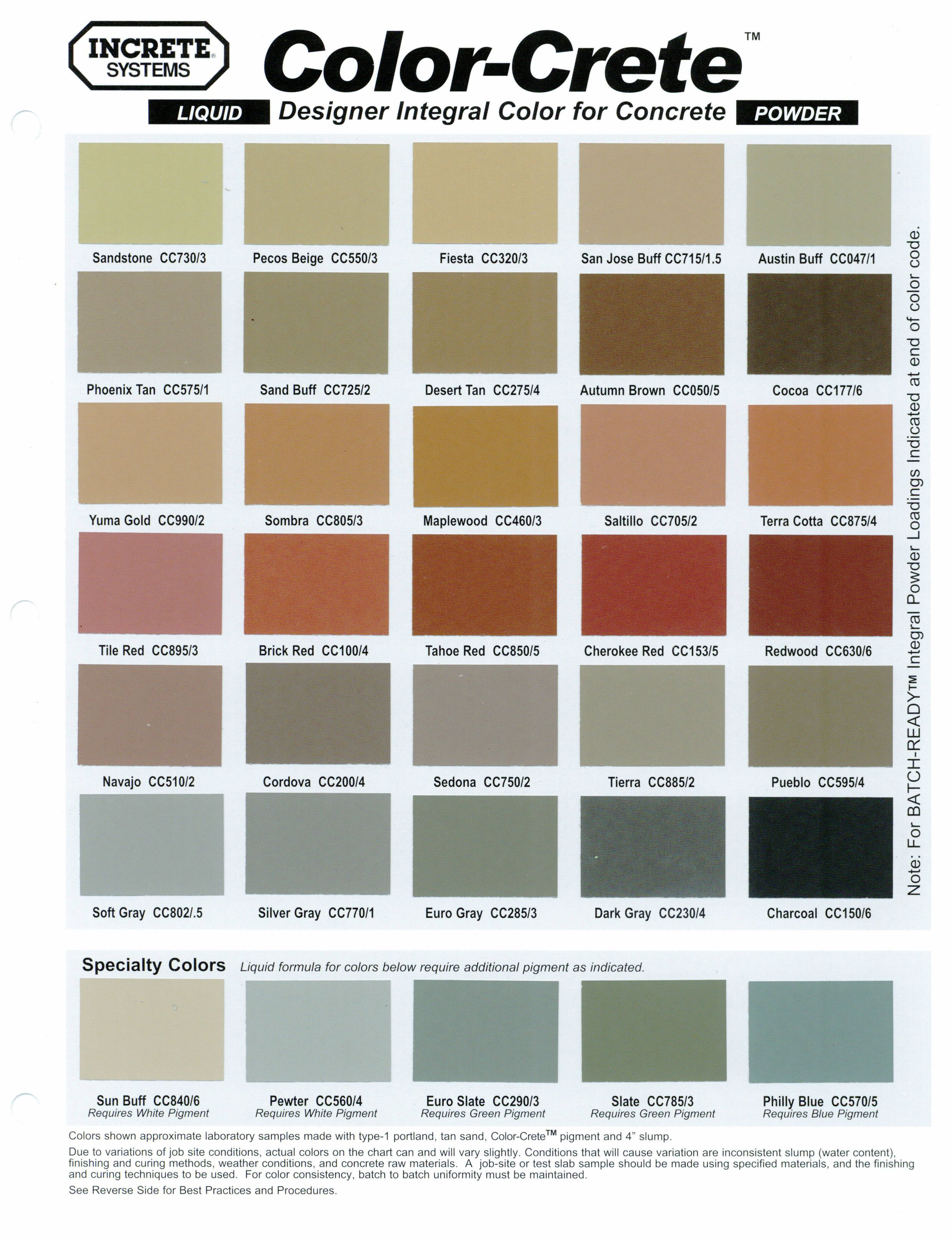 Best ideas about Concrete Paint Colors
. Save or Pin Concrete Stamping Color Chart Lisa garden Now.