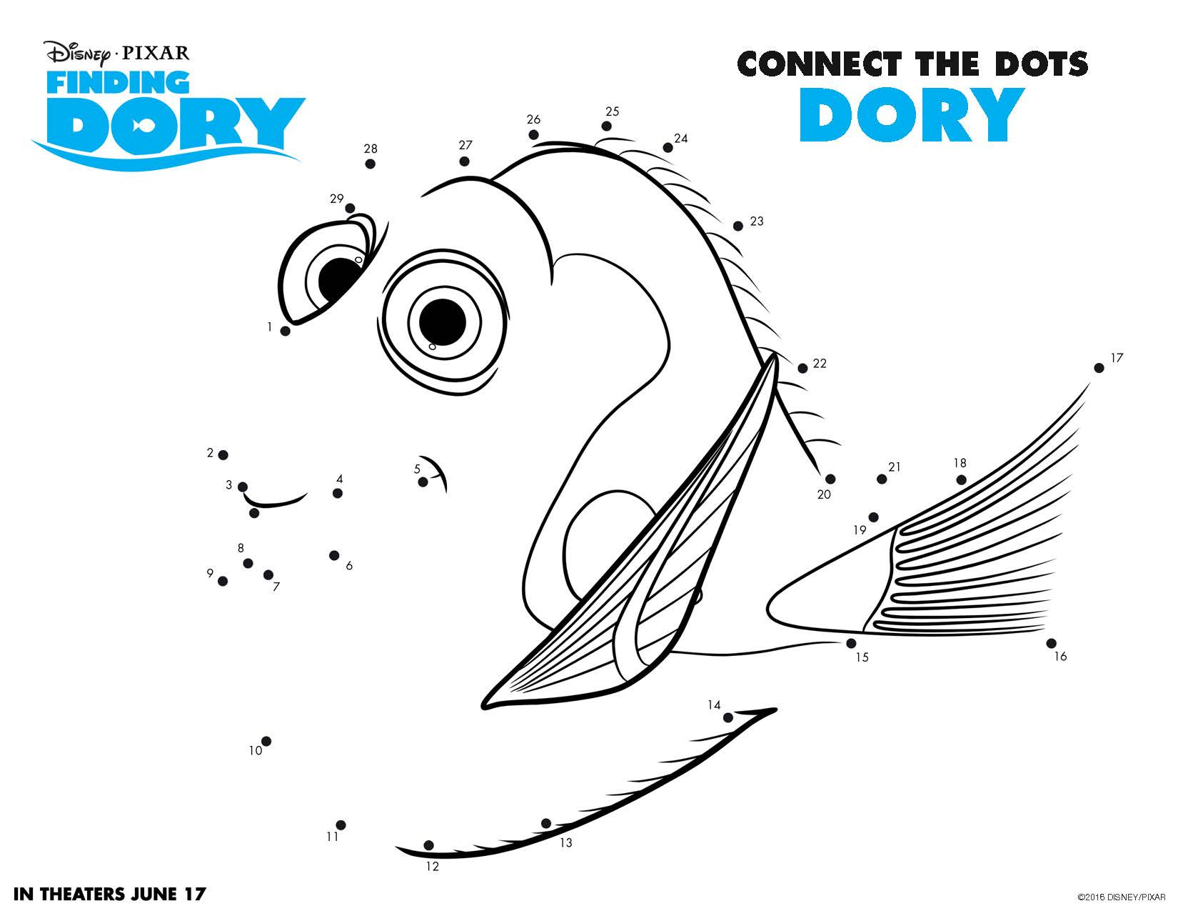 Connect The Dots Coloring Pages
 Finding Dory Free Printable Activities Teachable Mommy