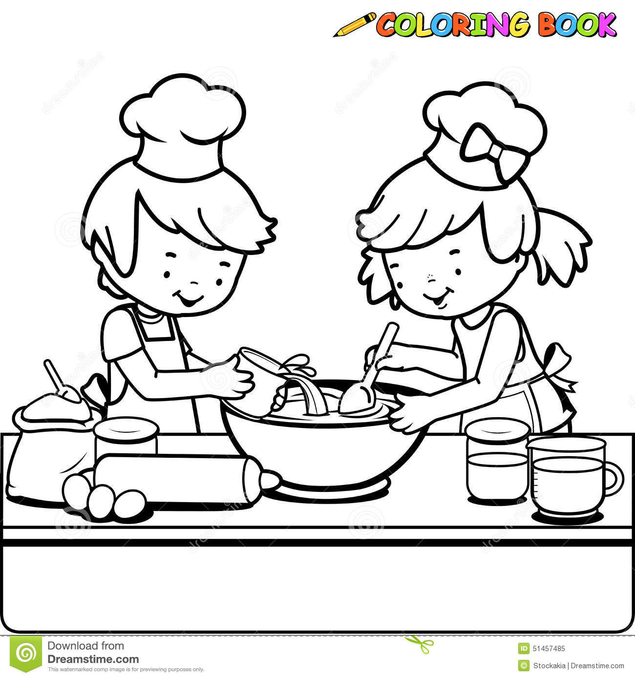 Cooking Coloring Book For Kids
 Children Cooking Coloring Book Page Stock Vector