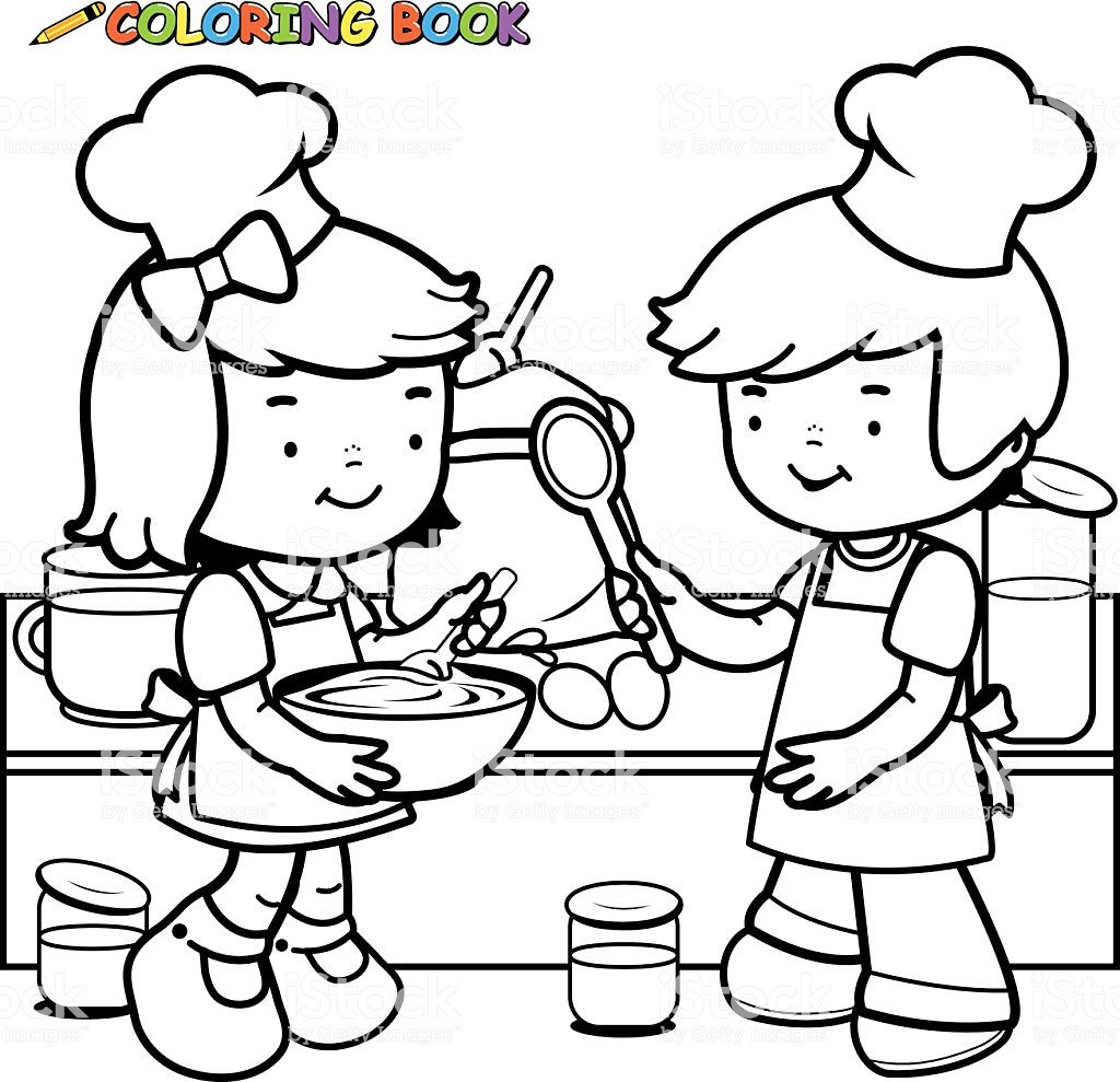 Cooking Coloring Book For Kids
 Children Cooking Coloring Book Page Stock Vector Art