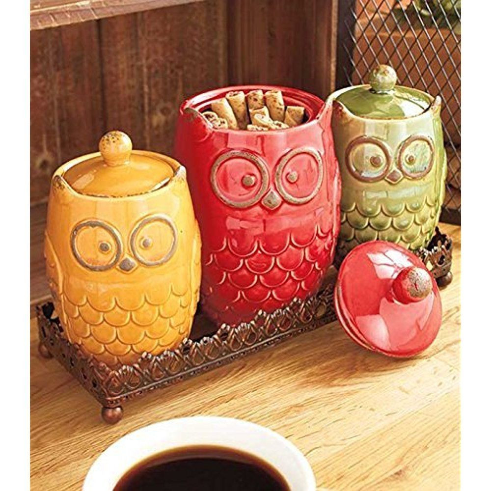 Best ideas about Coordinating Kitchen Decor Sets
. Save or Pin 4 Piece Whimsical Ceramic Owl Canister Metal Tray Kitchen Now.