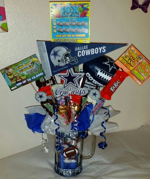 Cowboys Gift Ideas
 Dallas Cowboys beer mug candy bouquet w lottery tickets