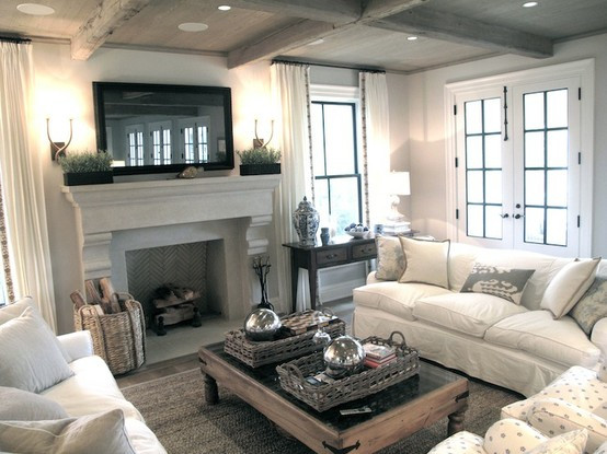 Best ideas about Cozy Family Room
. Save or Pin Chic cozy living room with framed TV over stone fireplace Now.