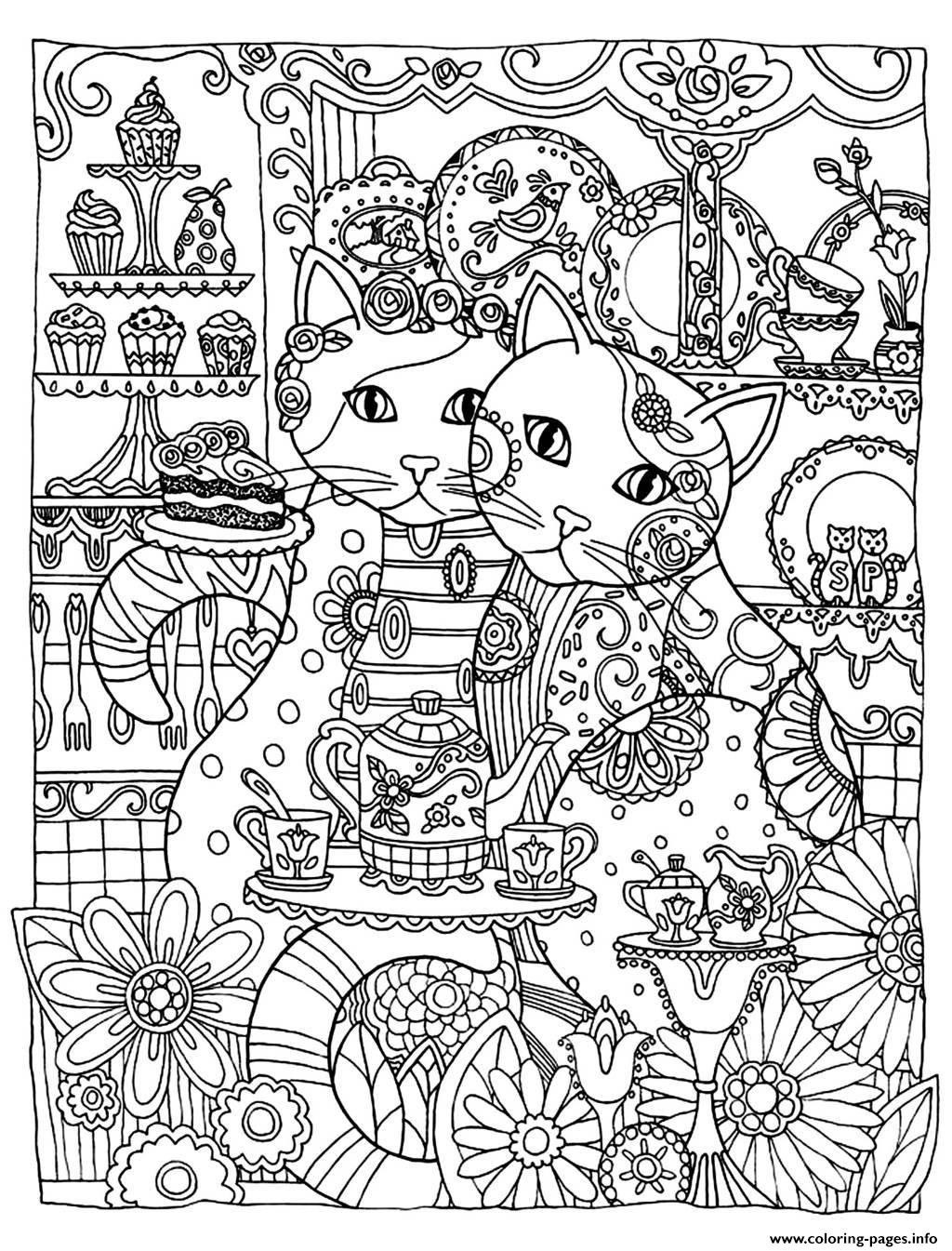 Cute Adult Coloring Pages
 Adult Two Cute Cats Coloring Pages Printable