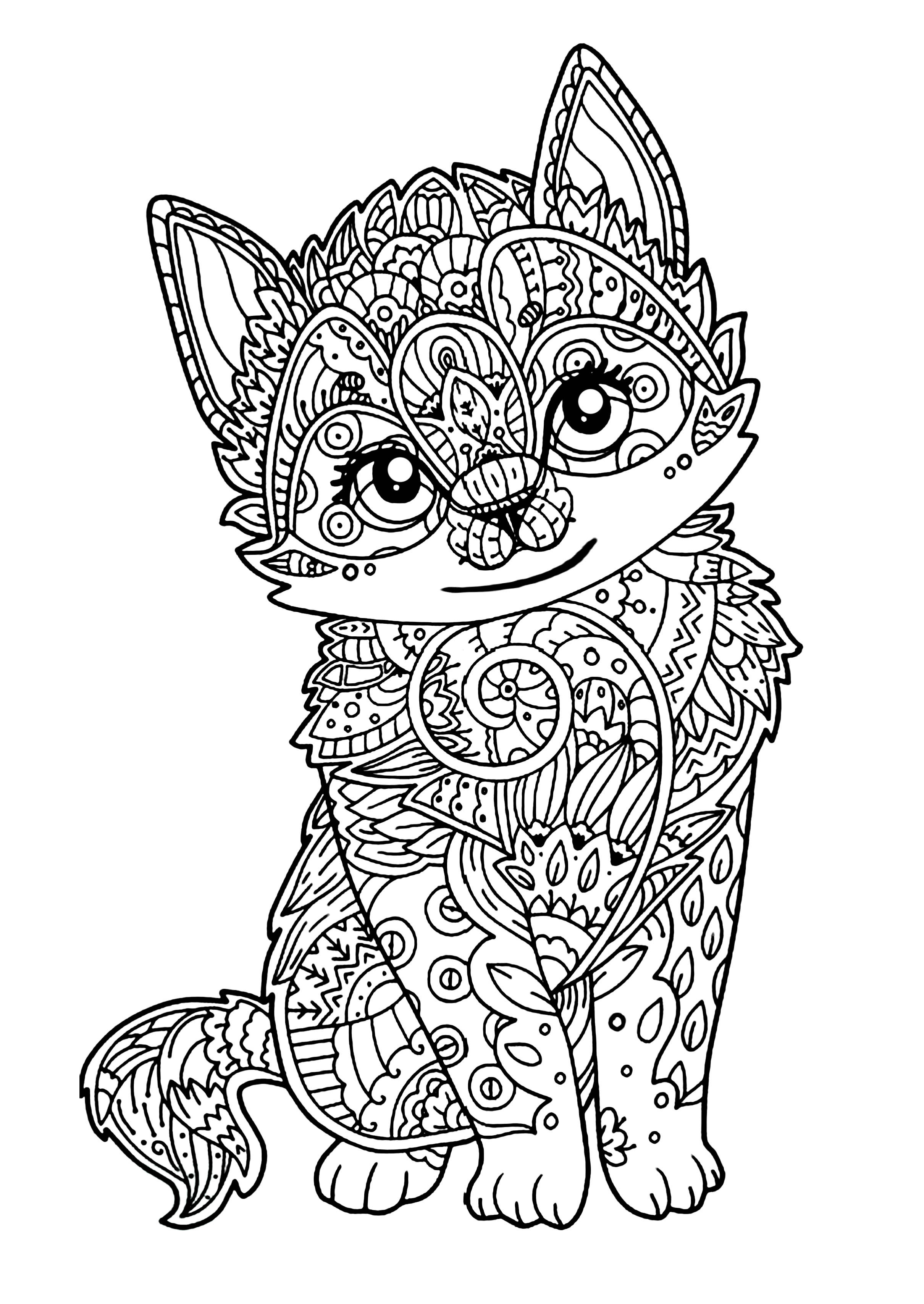 Cute Adult Coloring Pages
 Cute kitten Cats Adult Coloring Pages