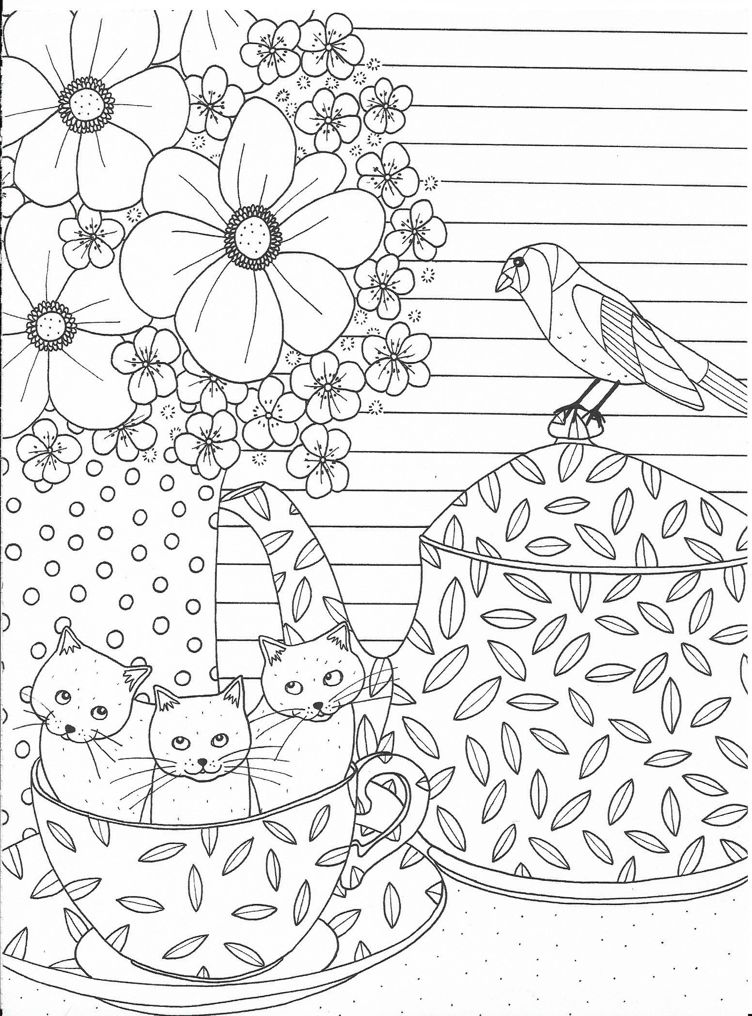 Cute Adult Coloring Pages
 Cute cats in a cup coloring page