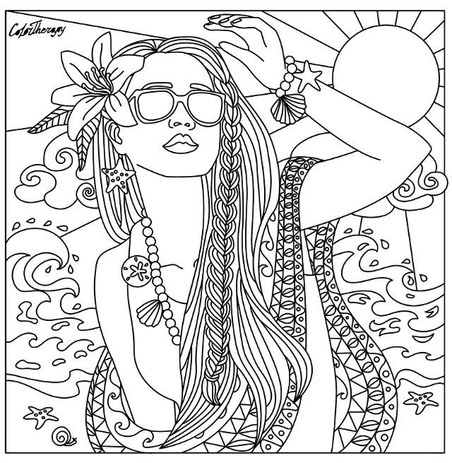 Cute Adult Coloring Pages
 Beach babe coloring page