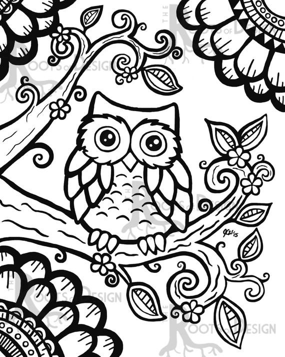 Cute Adult Coloring Pages
 INSTANT DOWNLOAD Coloring Page Cute Owl zentangle by