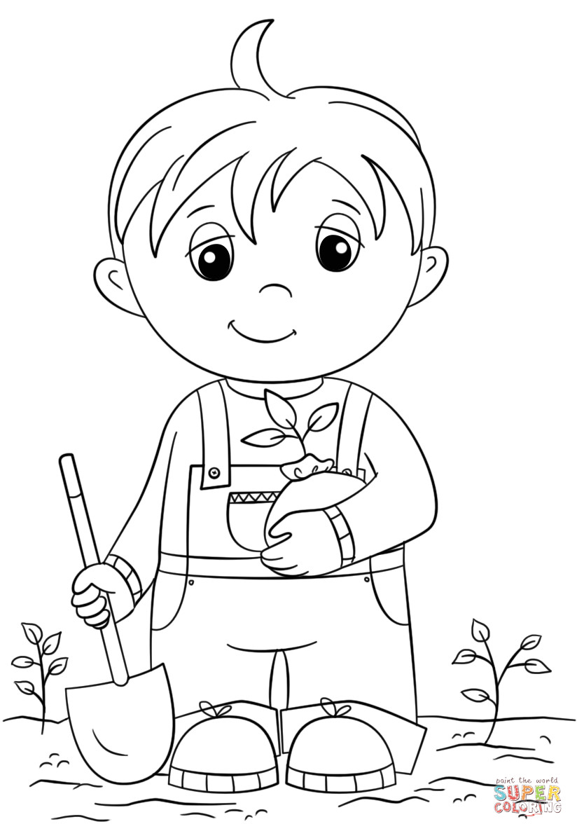 Cute Coloring Pages For Boys
 Cute Little Boy Holding Seedling coloring page
