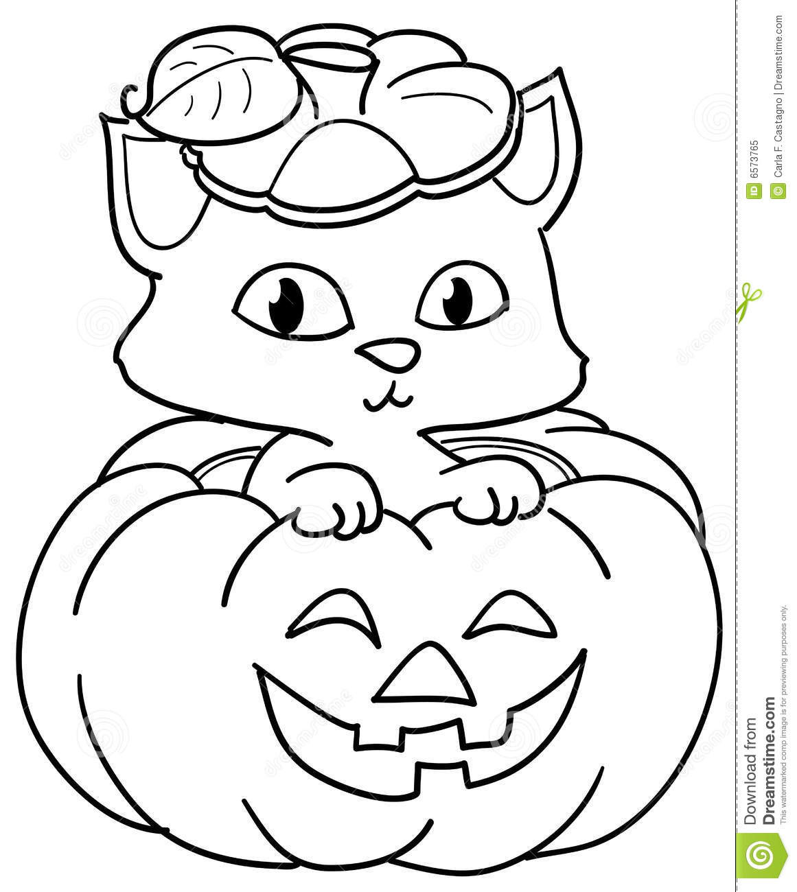 Cute Halloween Coloring Pages For Kids
 Pumpkin And Cute Cat Coloring Stock Vector Illustration