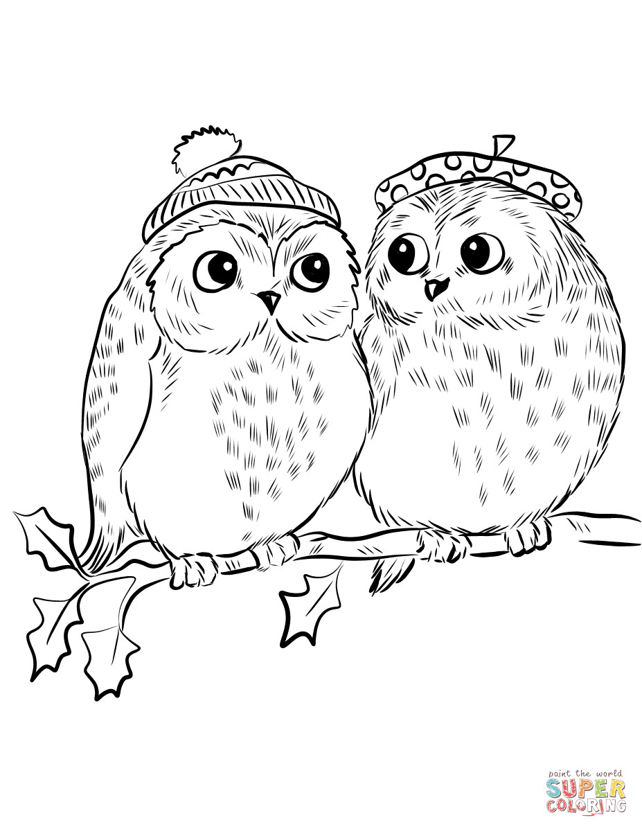 Cute Owl Coloring Pages
 Couple of Cute Owls coloring page