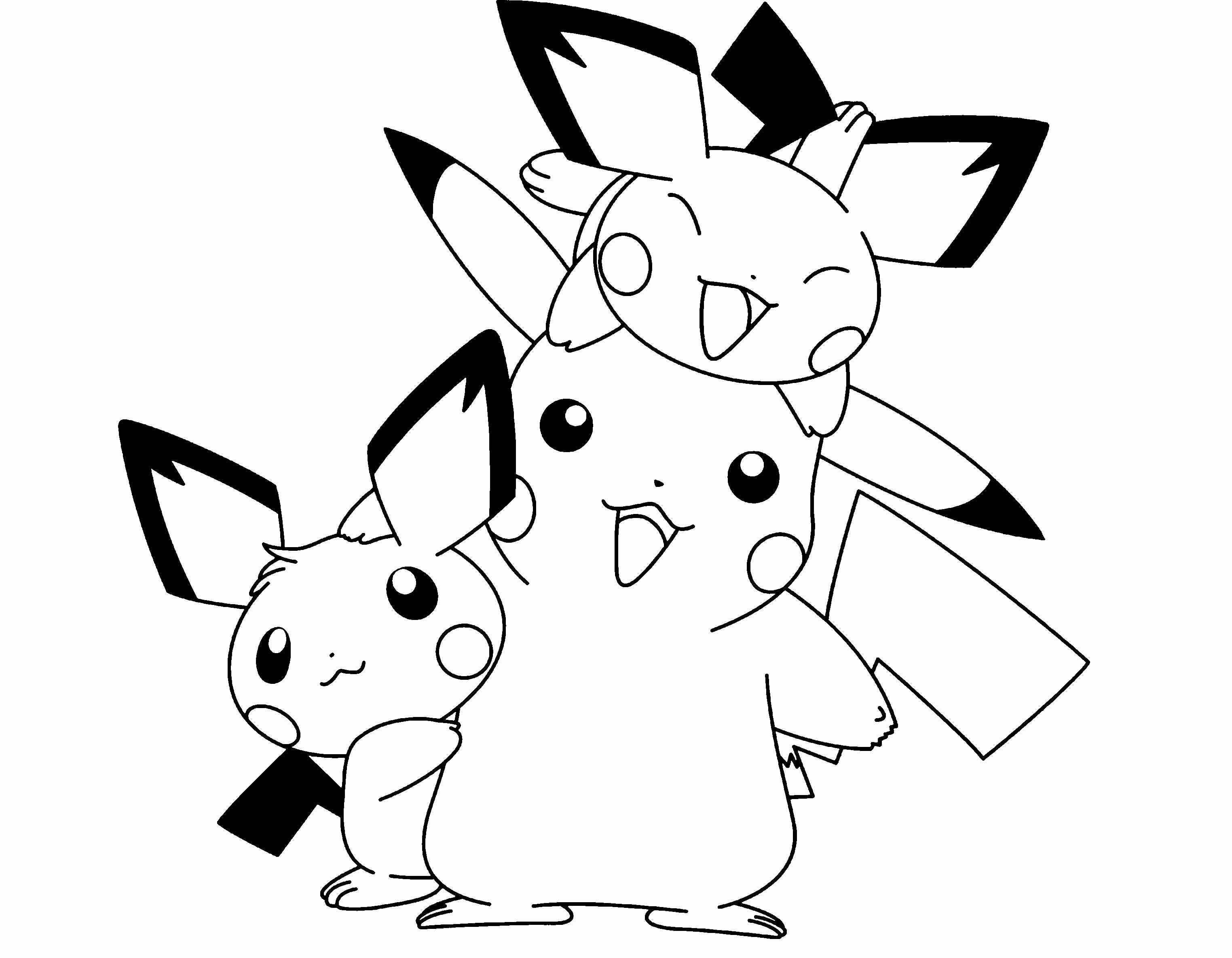 Cute Pikachu Coloring Pages
 Pokemon Pikachu And Two Friends Are Cute Coloring Page