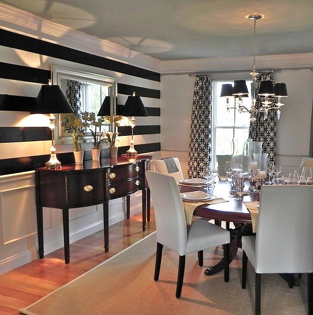 Best ideas about Dining Room Accent Walls
. Save or Pin Dining room accent wall 11 in black and white stripes Now.