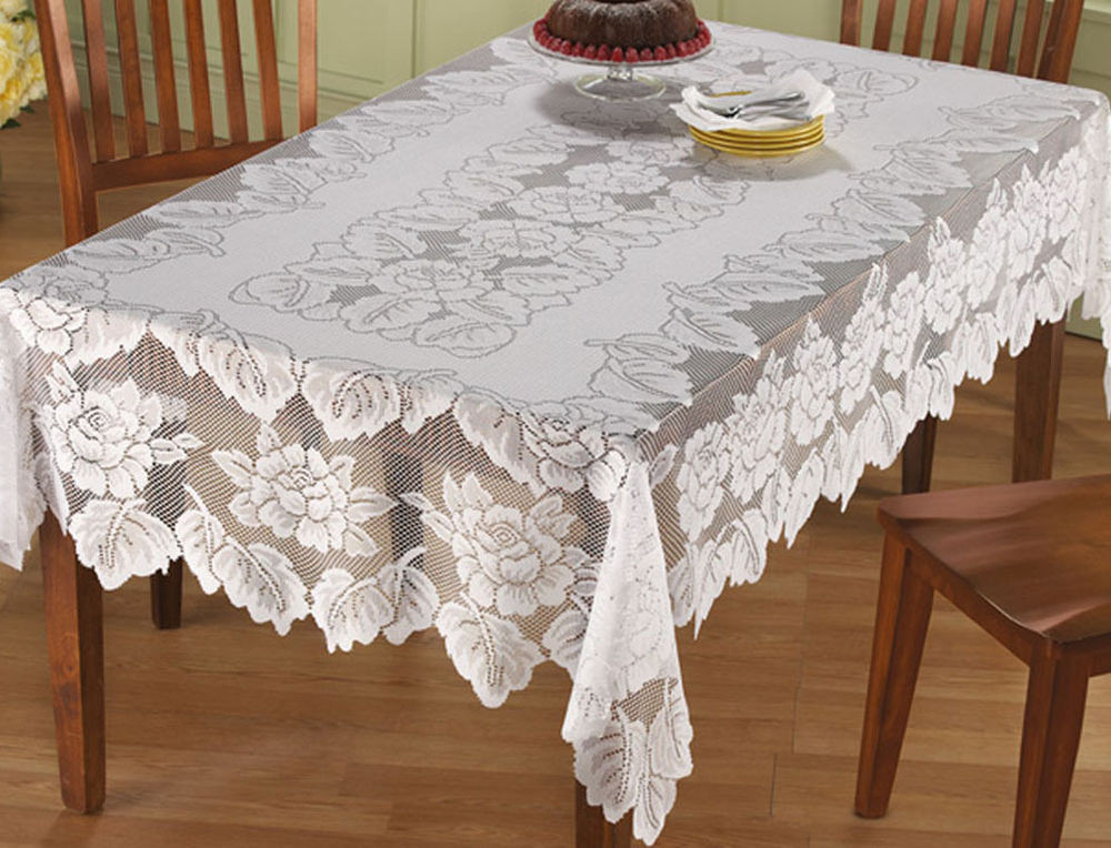 Best ideas about Dining Table Cover
. Save or Pin Lace Tablecloth Rectangle White IN HAND Floral Rose Cover Now.