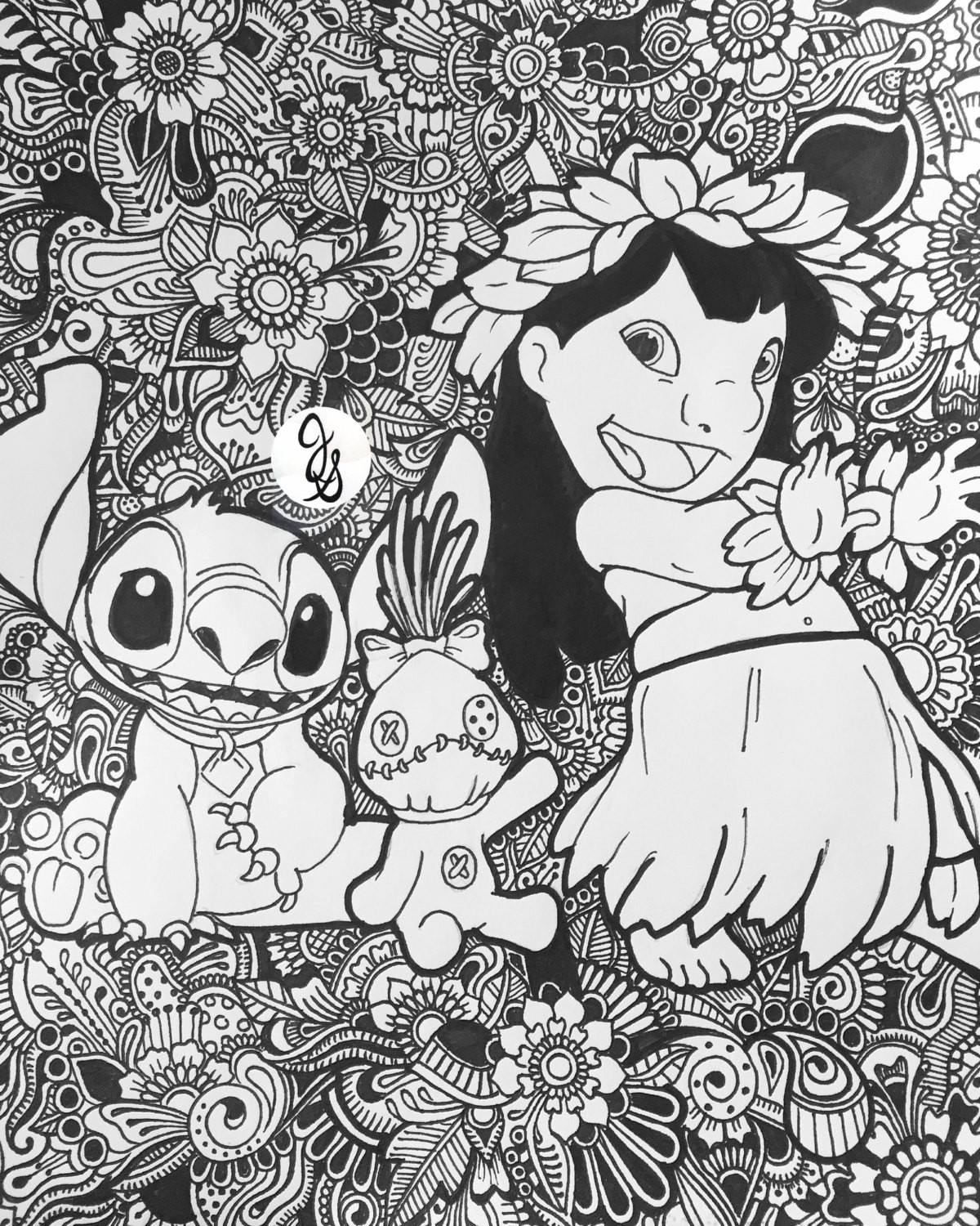 Disney Adult Coloring Book
 Lilo and Stitch Floral Design