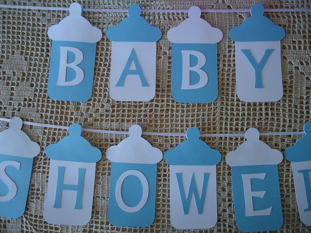 DIY Baby Shower Banners
 BABY SHOWER Bunting Banner Flags Garland Blue White Baby