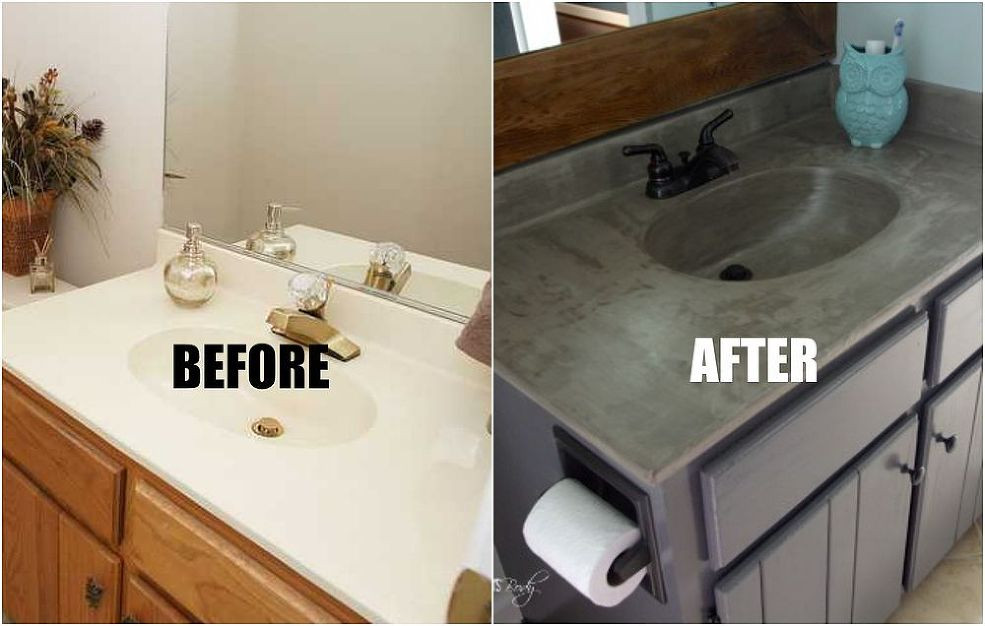 DIY Bathroom Vanity Top
 DIY Concrete Vanity for $20 Our bathrooms are full of