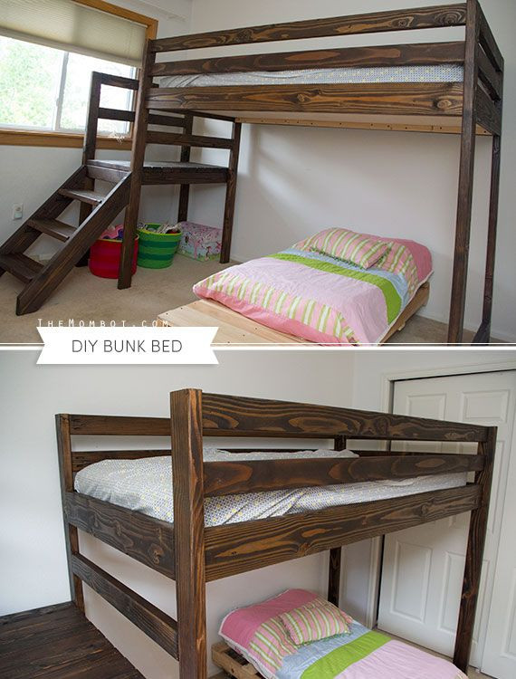 DIY Bunk Bed With Stairs
 DIY bunk bed with stairs built with free plans from Ana