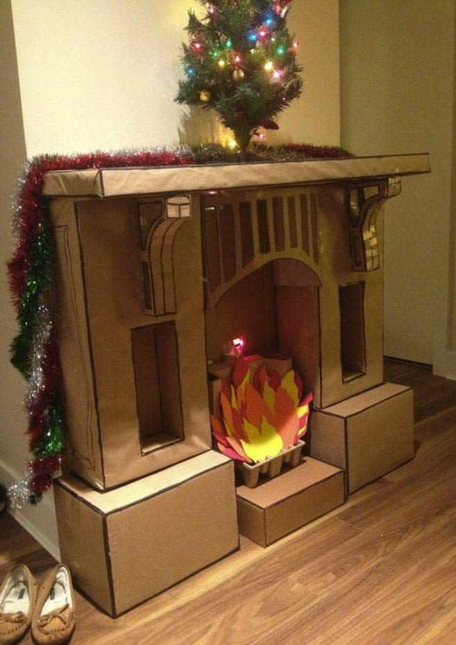 DIY Cardboard Fireplace
 Fake Fireplace Mantel For Christmas