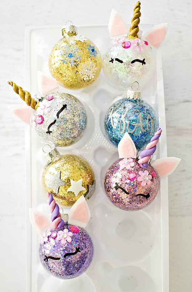 DIY Christmas Ornaments With Pictures
 DIY GLITTER UNICORN ORNAMENTS