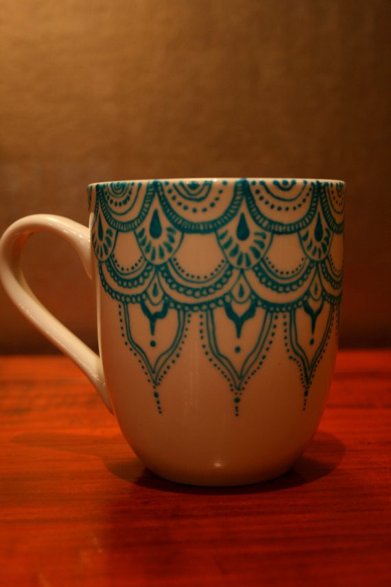 DIY Mug Designs
 Items similar to Hand Painted Porcelain Mug with Blue