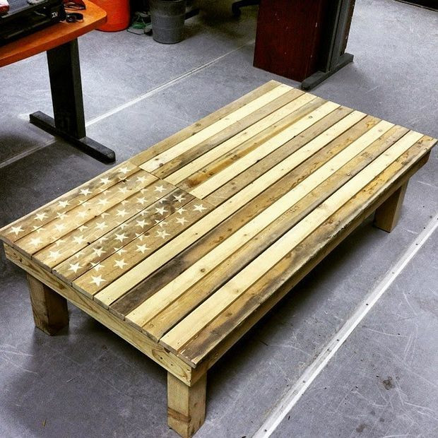 DIY Pallet Coffee Table Plans
 American Flag DIY Pallet Coffee Table