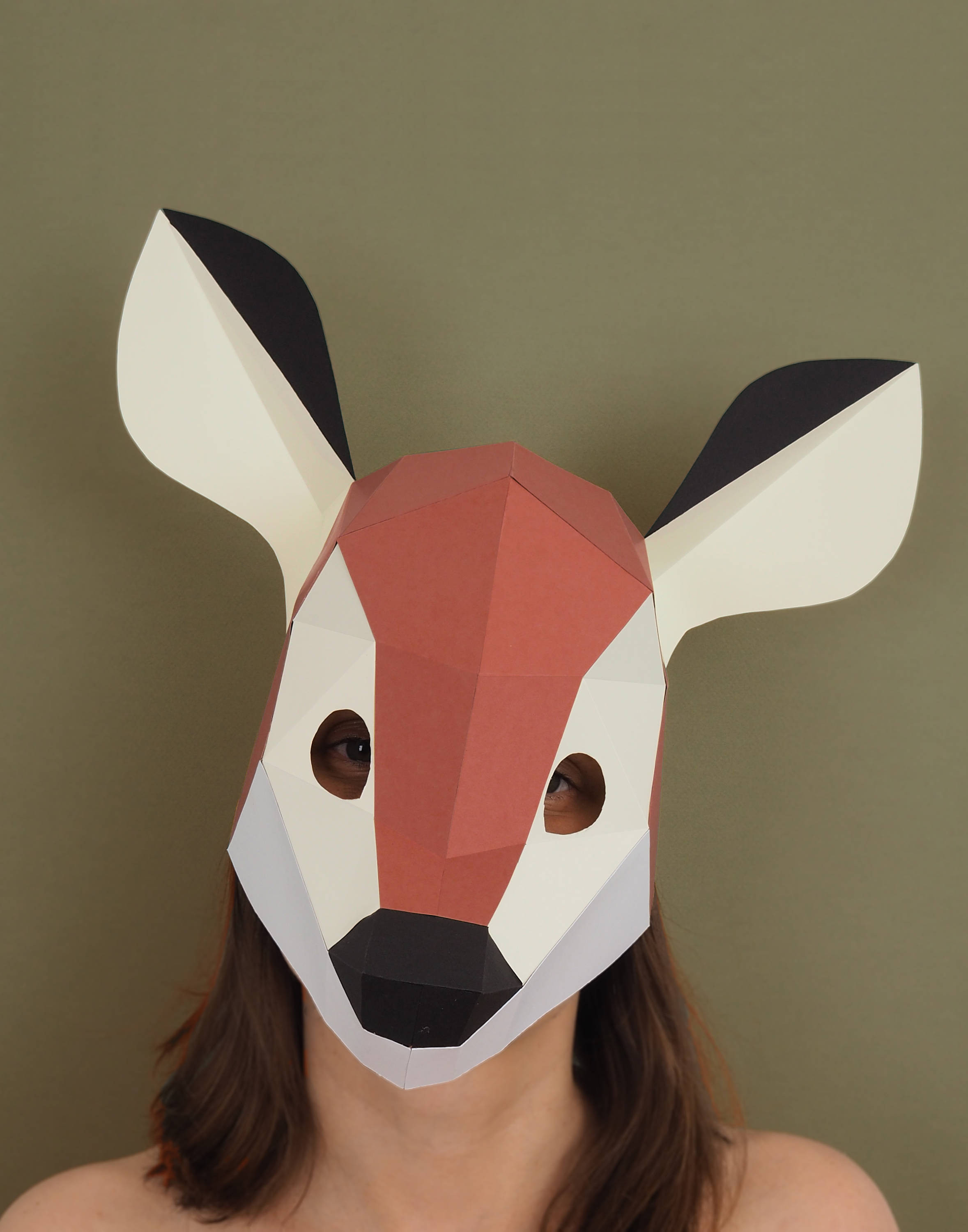 DIY Paper Mask
 Fawn mask DIY Deer Head Paper creation PDF pattern printable