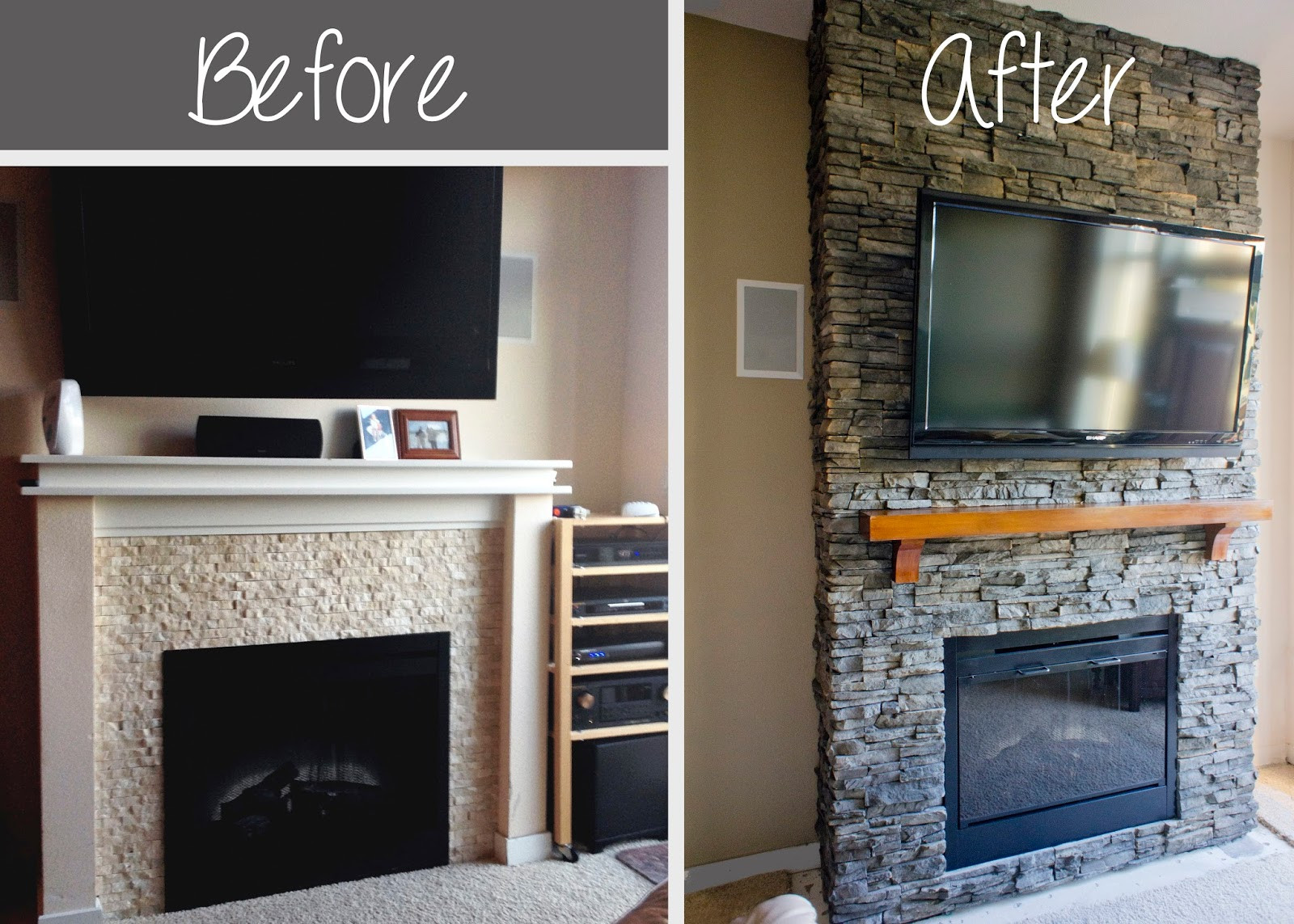 DIY Stone Fireplace
 Hirondelle Rustique DIY Stacked Stone Fireplace First