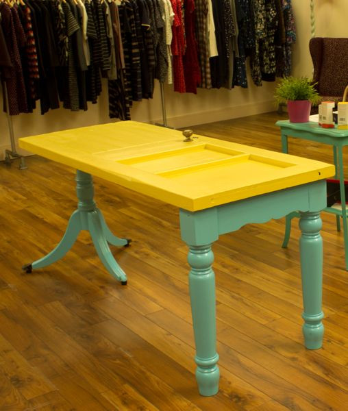 DIY Table Leg Ideas
 Recycled vintage door table painted wood with different