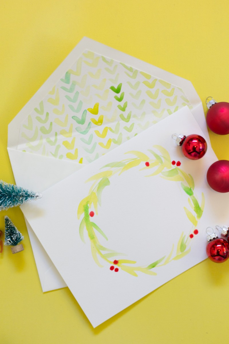 DIY Watercolor Christmas Cards
 DIY Watercolor Holiday Cards Envelope Liners Lovely Indeed