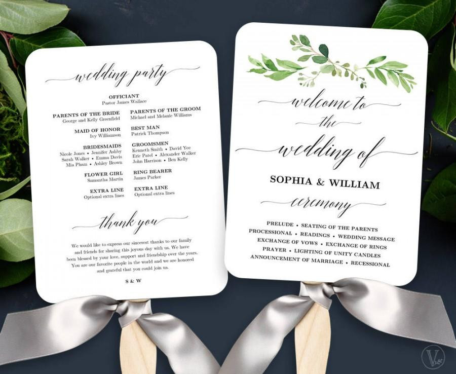DIY Wedding Programs Fans Template
 Garden Greenery Wedding Fan Program Printable Wedding Fan