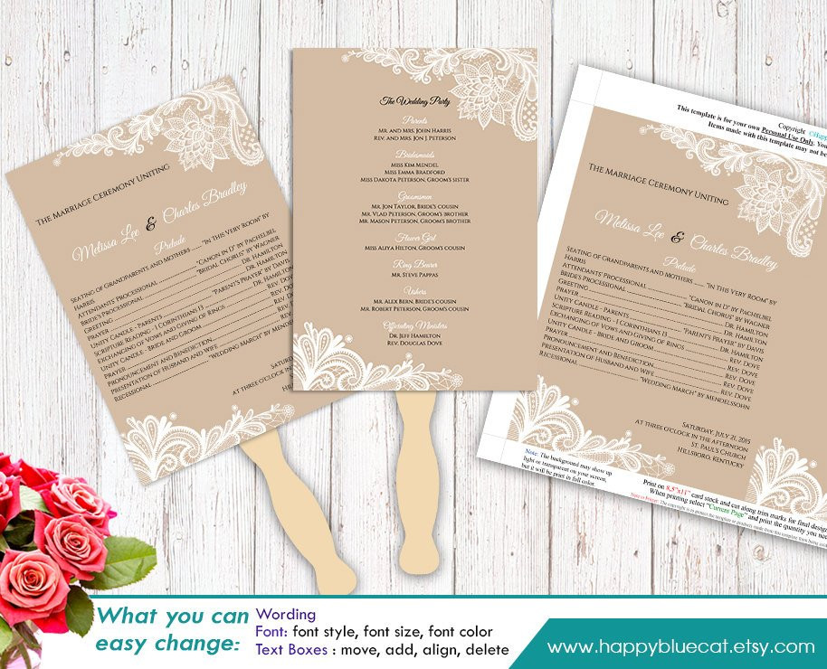 DIY Wedding Programs Fans Template
 DiY Printable Wedding Fan Program Template Instant Download