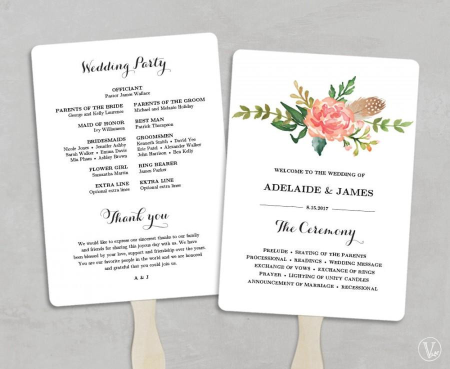 DIY Wedding Programs Fans Template
 Printable Wedding Program Template Fan Wedding Programs