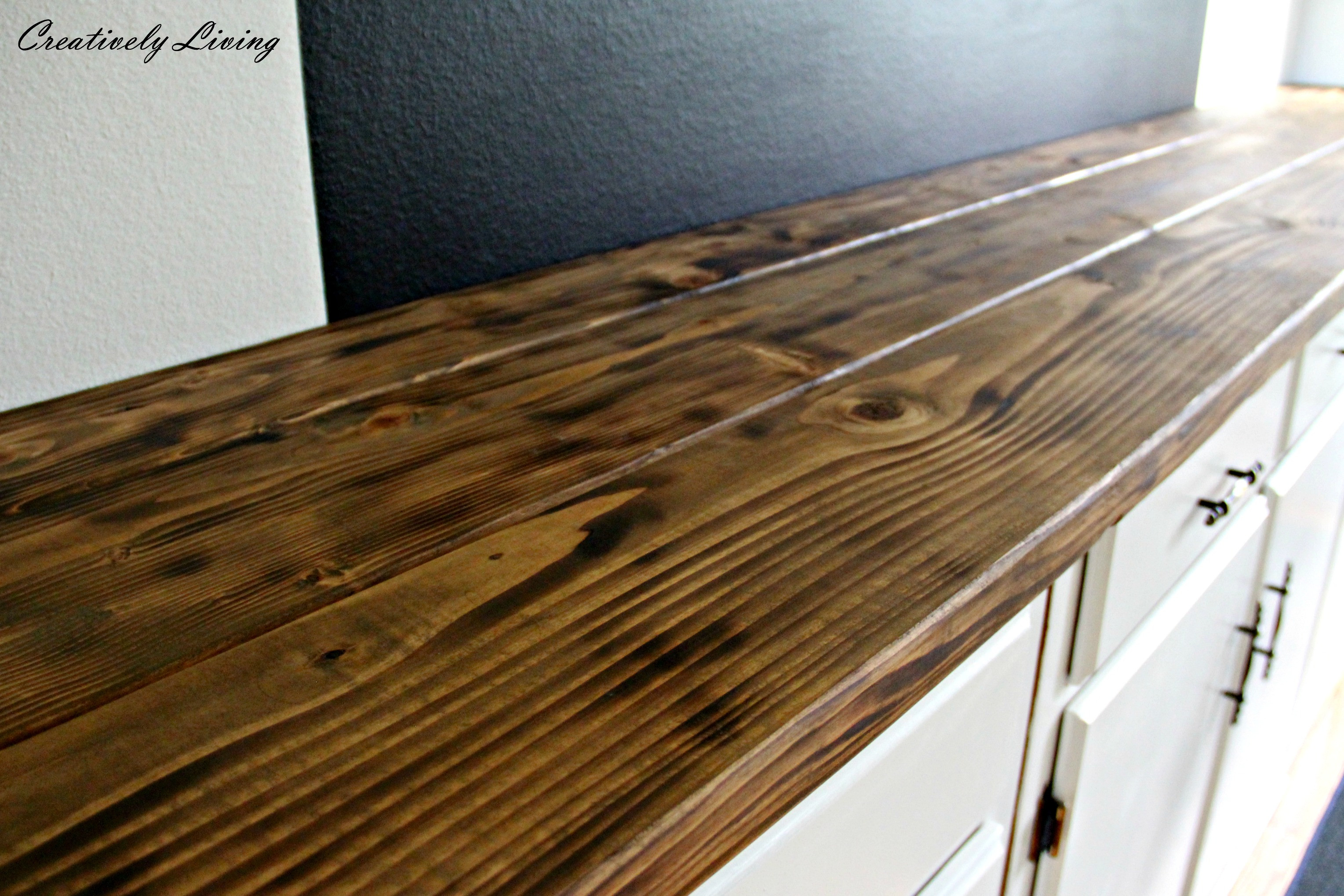 DIY Wood Kitchen Countertops
 Torched DIY Rustic Wood Counter Top for Under $50 by