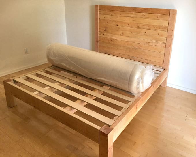 DIY Wooden Bed
 DIY Bed Frame and Wood Headboard A Piece Rainbow
