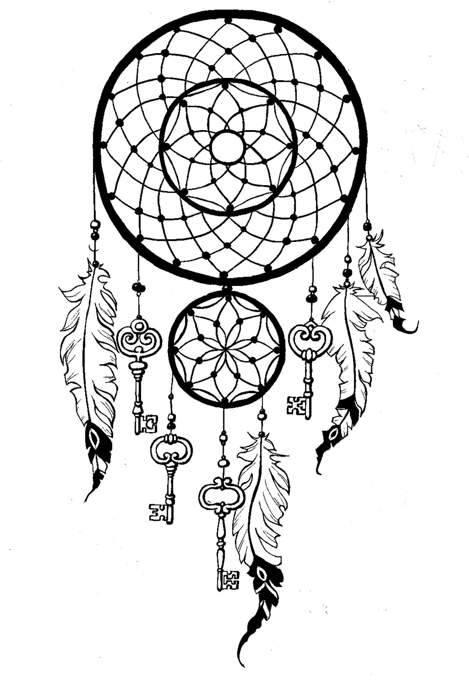 Dreamcatcher Printable Coloring Pages
 Dreamcatcher keys Dreamcatchers Adult Coloring Pages