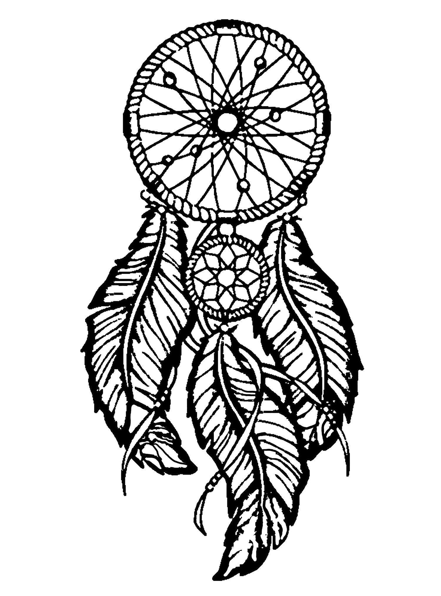 Dreamcatcher Printable Coloring Pages
 Dreamcatcher big feathers Dreamcatchers Adult Coloring Pages