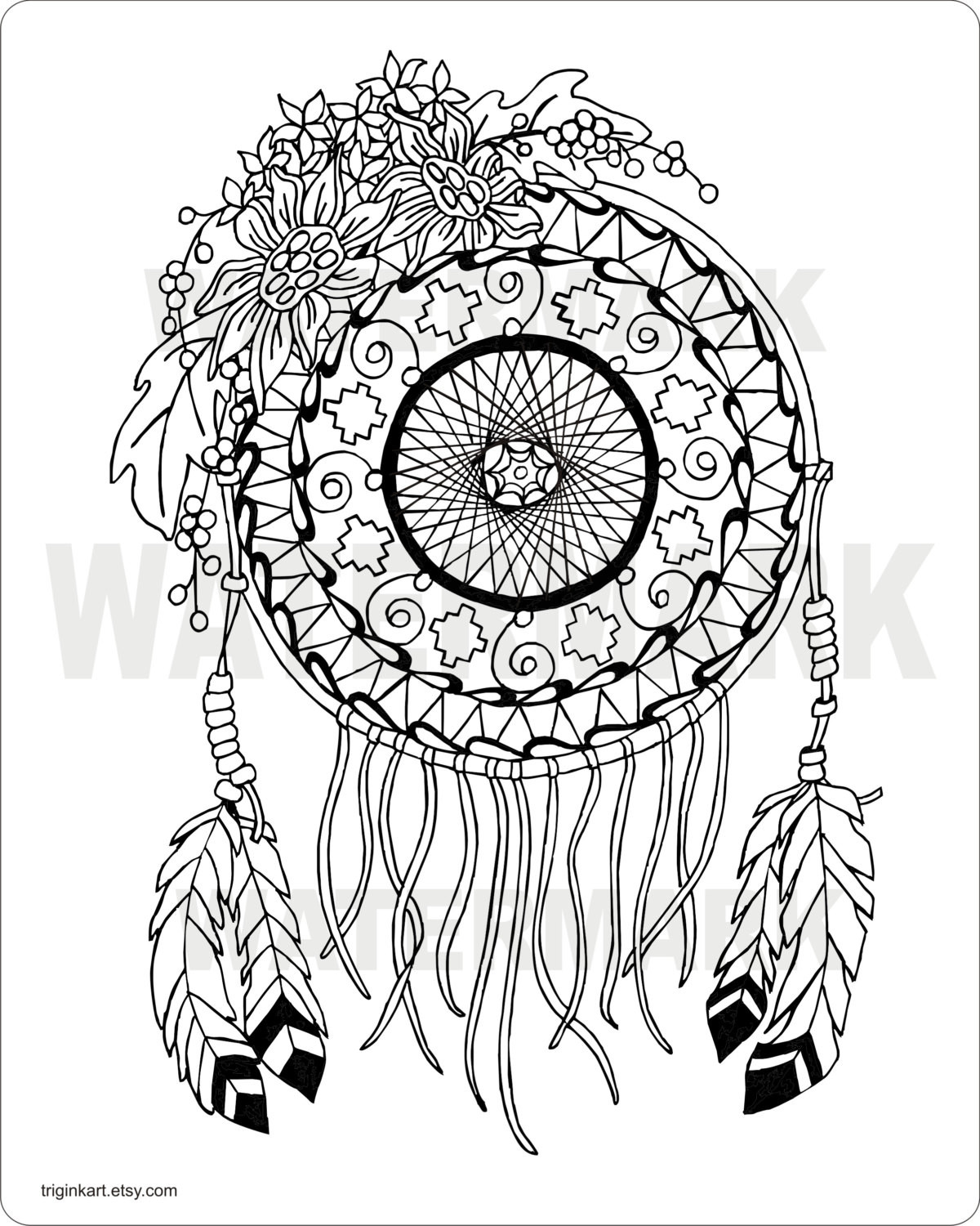 Dreamcatcher Printable Coloring Pages
 Sunflower Dream Catcher Adult coloring page