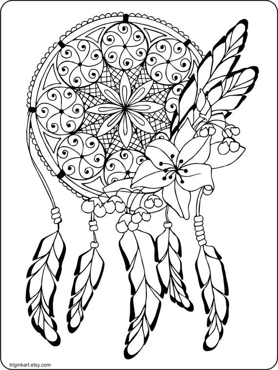 Dreamcatcher Printable Coloring Pages
 Dream Catcher Adult coloring page by triginkart on Etsy