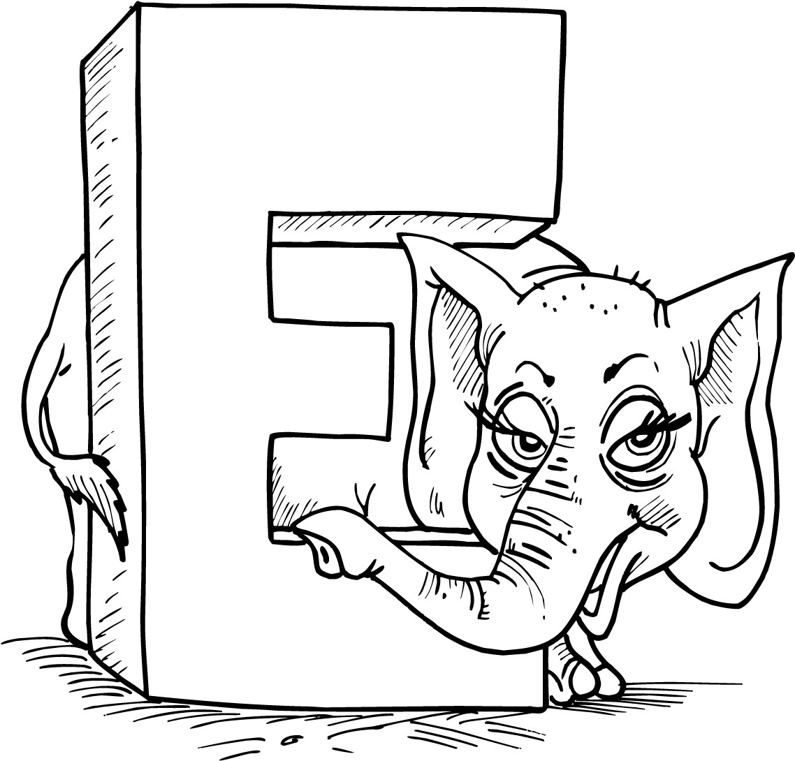 E Coloring Pages
 coloring page of letter e with an elephant