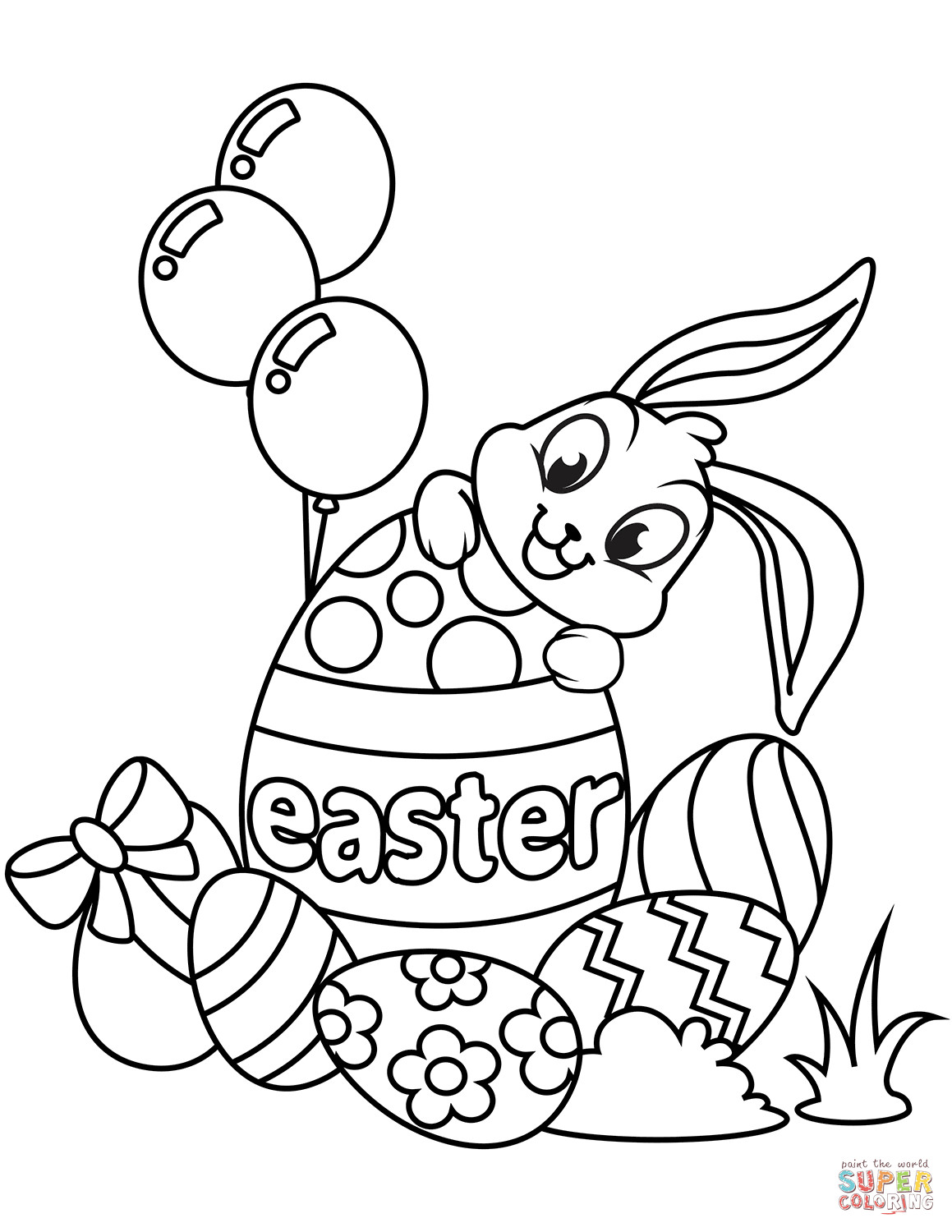 Easter Bunny Free Printable Coloring Pages
 Cute Easter Bunny and Eggs coloring page