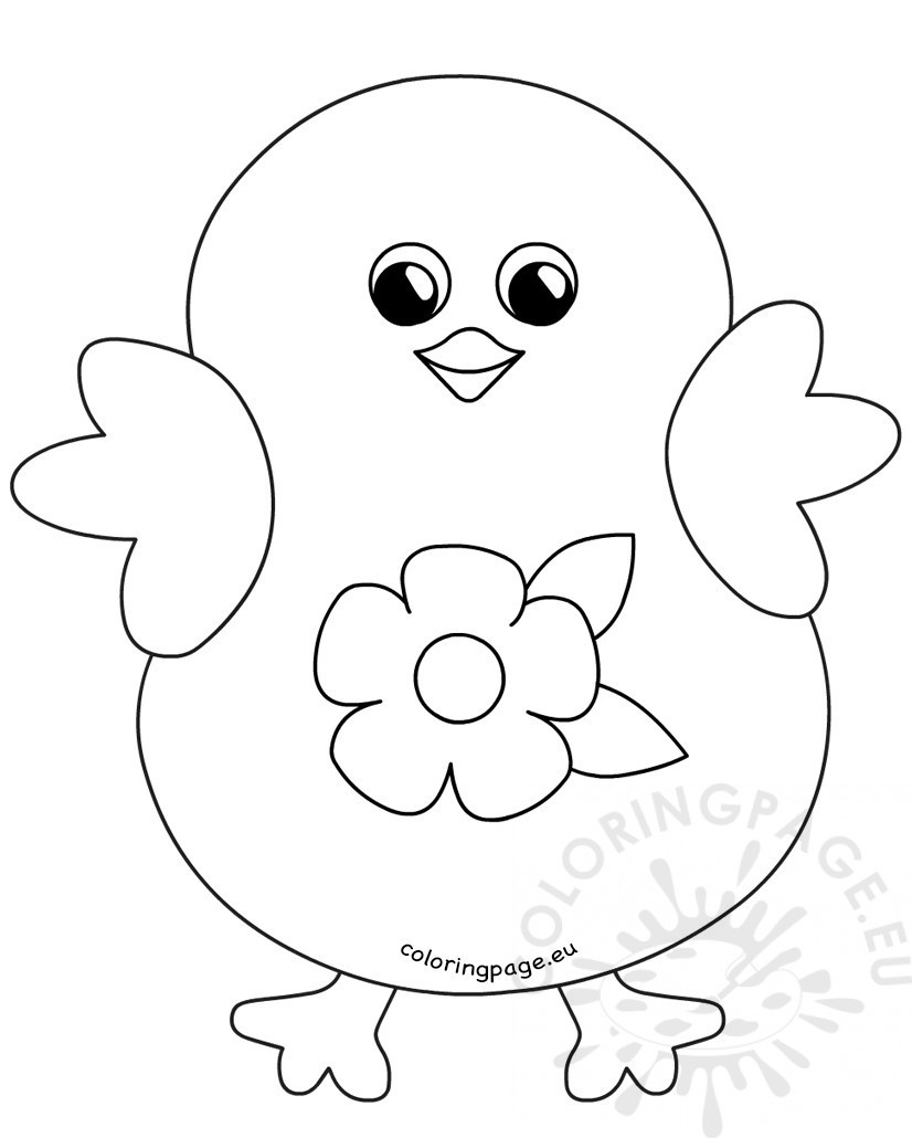 Easter Chick Coloring Pages
 Coloring Happy Easter Chick Flower Cartoon
