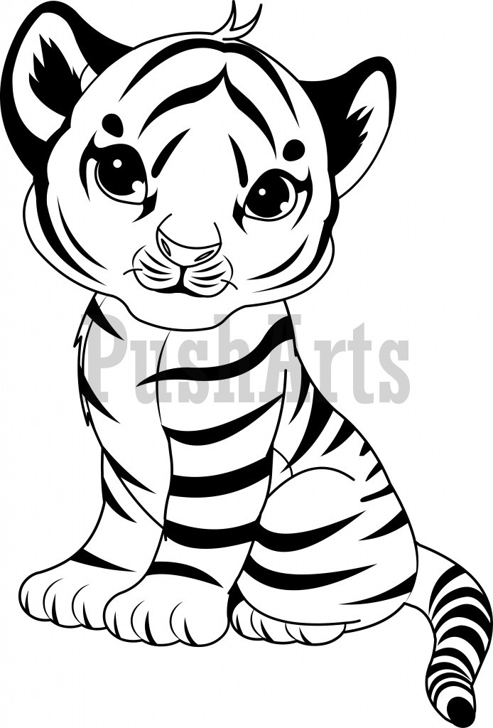 Easy Coloring Sheets For Kids Tigers
 Drawn white tiger baby tiger Pencil and in color drawn